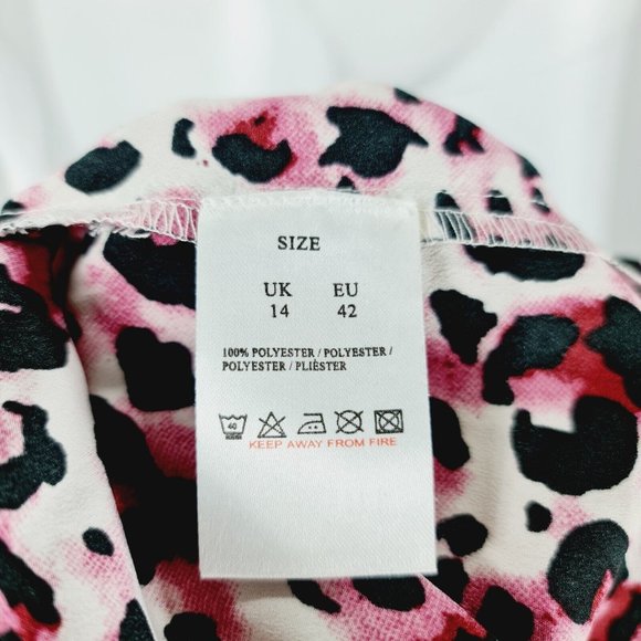 NEW Qed Black Pink Leopard Print Long Sleeve Cropped Top UK 14 Tie Front - Picture 5 of 5